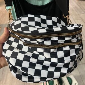 Checkered Black and White Women's crossbody Fanny pack